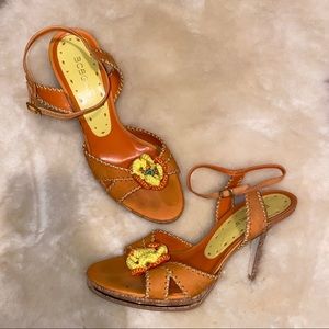 BCBGirls - flirty, leather heel w/ crocheted bow